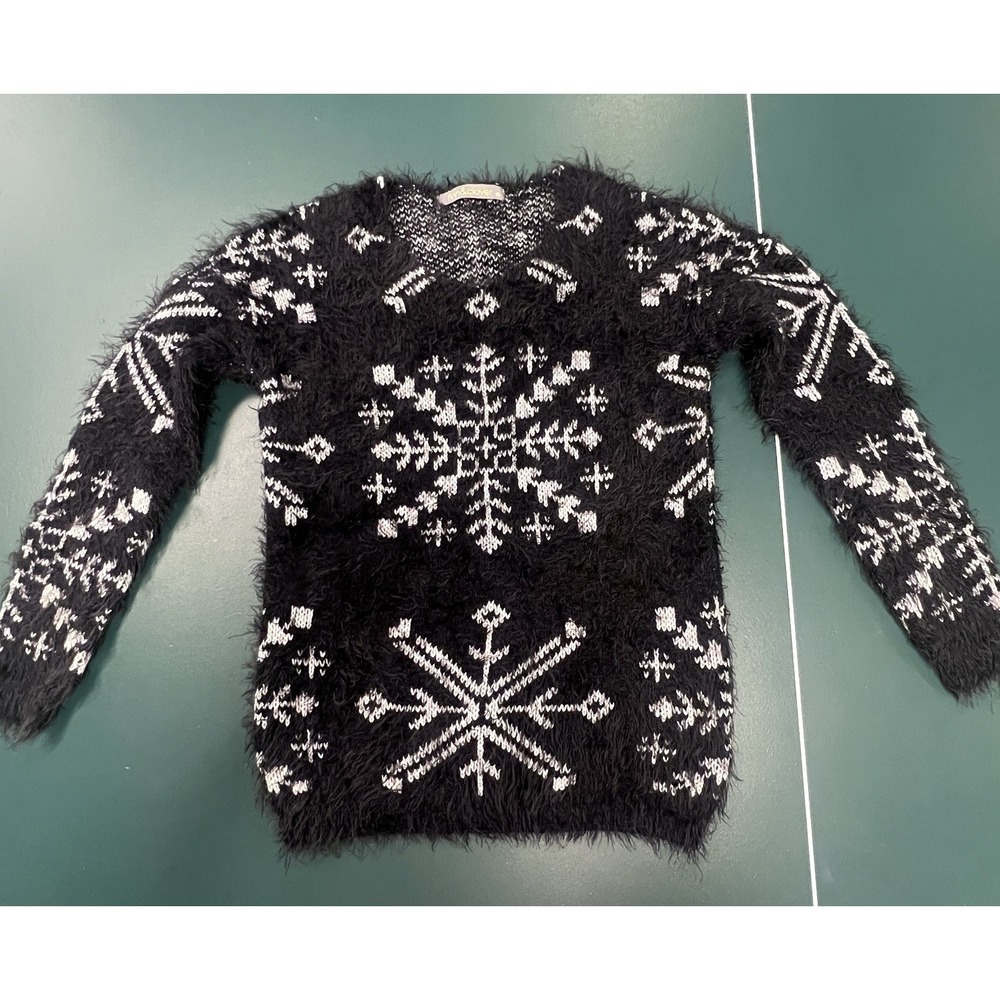 Finn & Clover Black Fuzzy Snowflake Sweater Women's  Medium Winter Alpine
